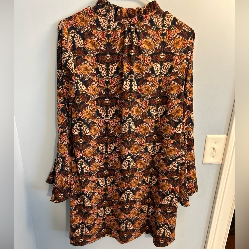 Umgee Women’s Dress Size Small Gold Brown Navy Floral V-Neck Ruffle Bell Sleeve - Picture 5 of 5